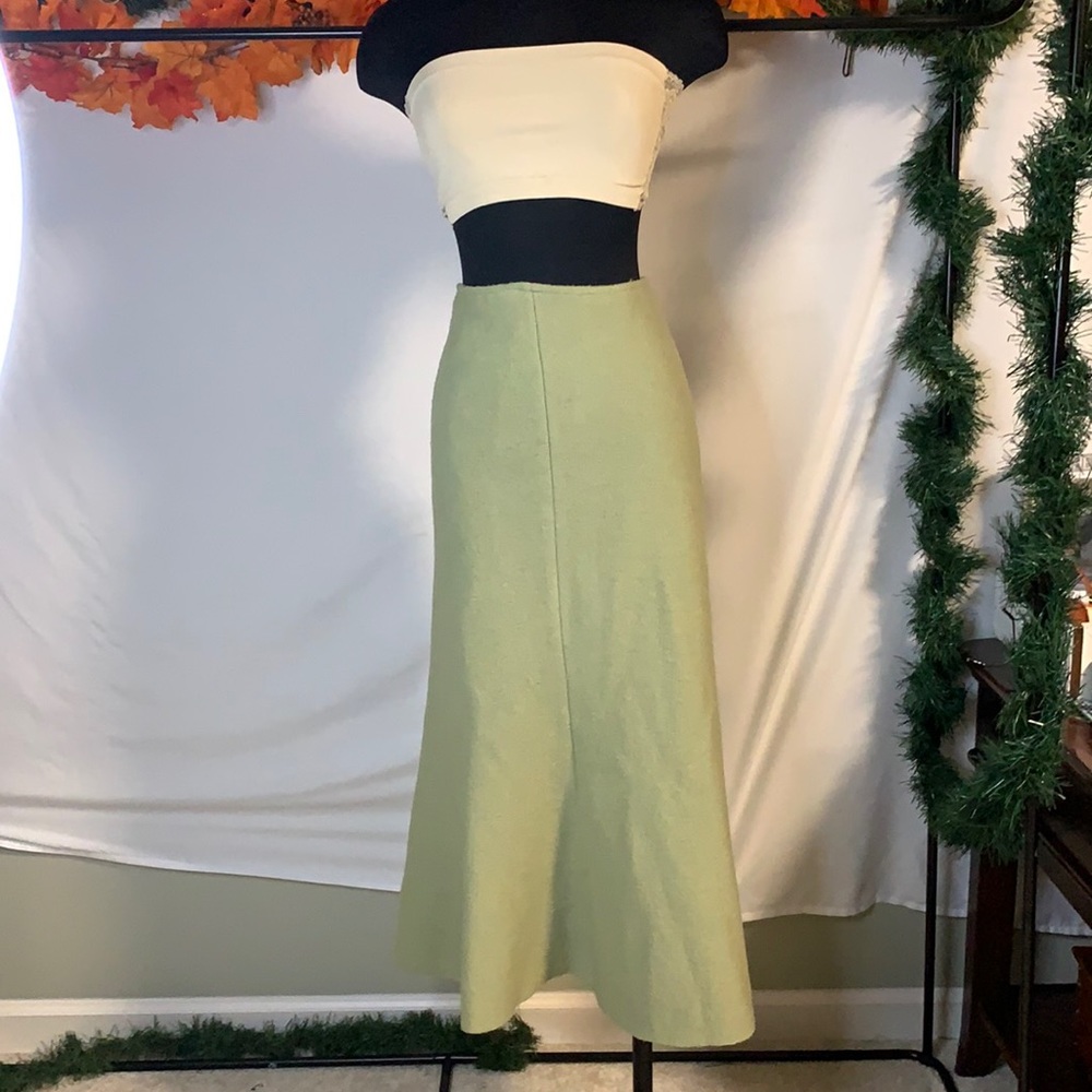 Eva Tralala, sage green wool skirt, made in Paris France